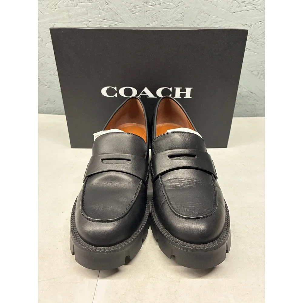 Coach Colleen Platform Lug Sole Loafers Womens 7 Black Leather CC948 Chunky